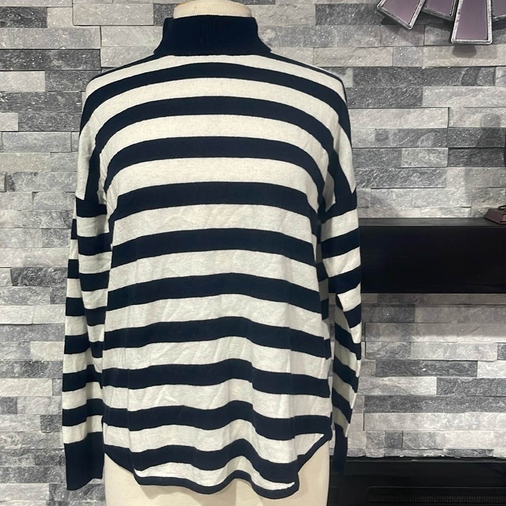 MADEWELL Women's Evercrest Striped Coziest Yarn mock neck sweater S
